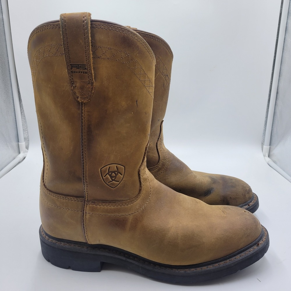 Ariat Sierra Western Work Boots Mens Size 9 EE Brown Leather Cowboy Rodeo Ranch